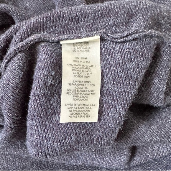 Navy Blue Dolman Sleeve Bateau Neck Sweater Raw Edge Hem Size Large - Picture 5 of 6